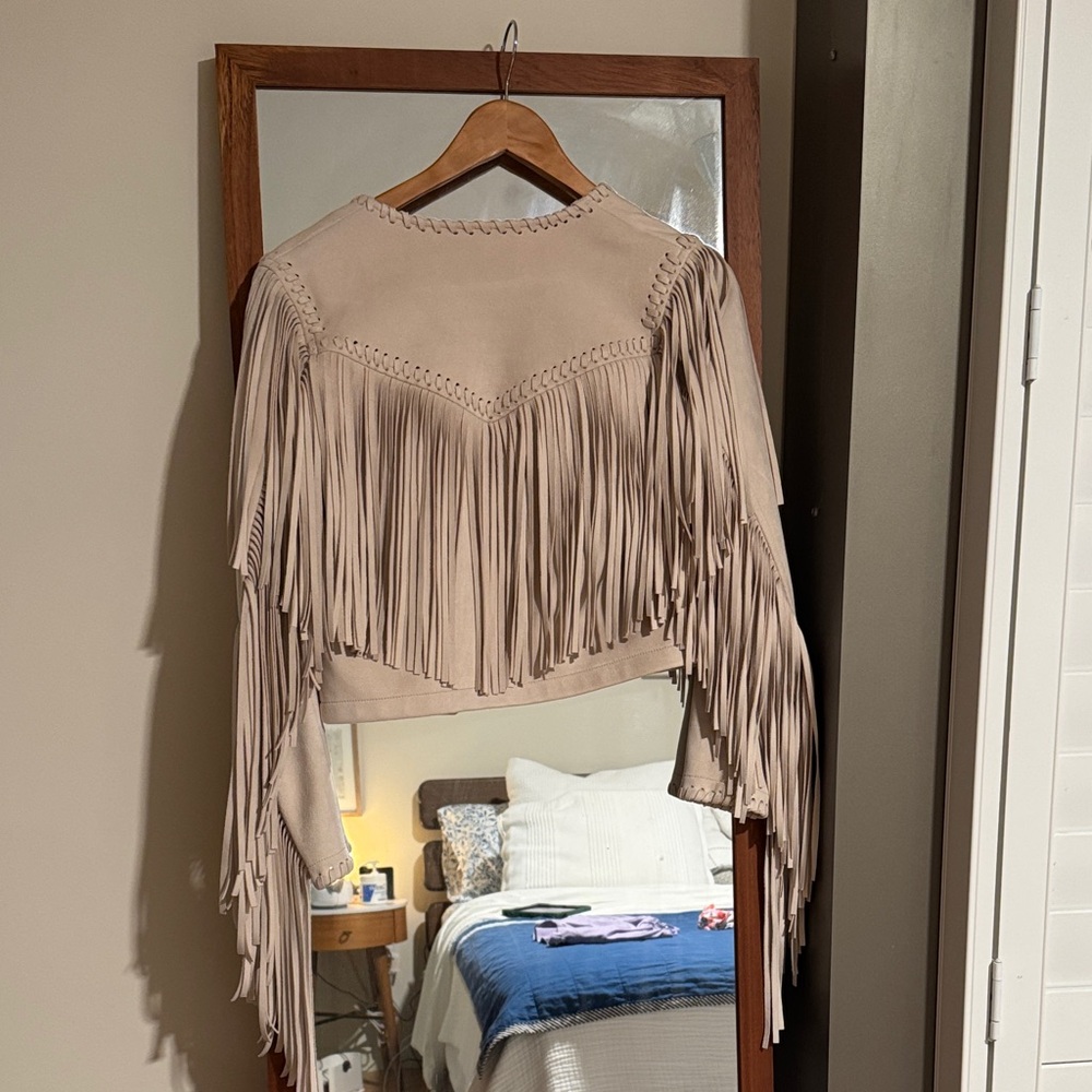 Zara Light Pink Suede Fringe Jacket - Picture 6 of 6